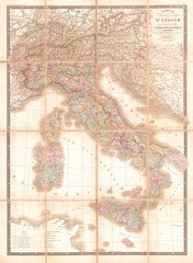 1870, Brue and Levasseur Pocket Map of Italy