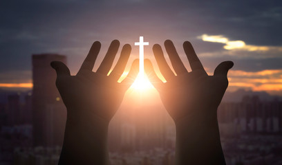 Obraz premium Worship and praise concept: Human hands open palm up worship