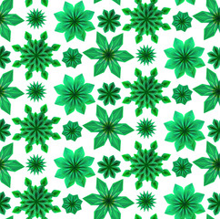 Seamless pattern with green origami flowers on white background. Vector spring pattern for fabrics, wallpapers and your creativity