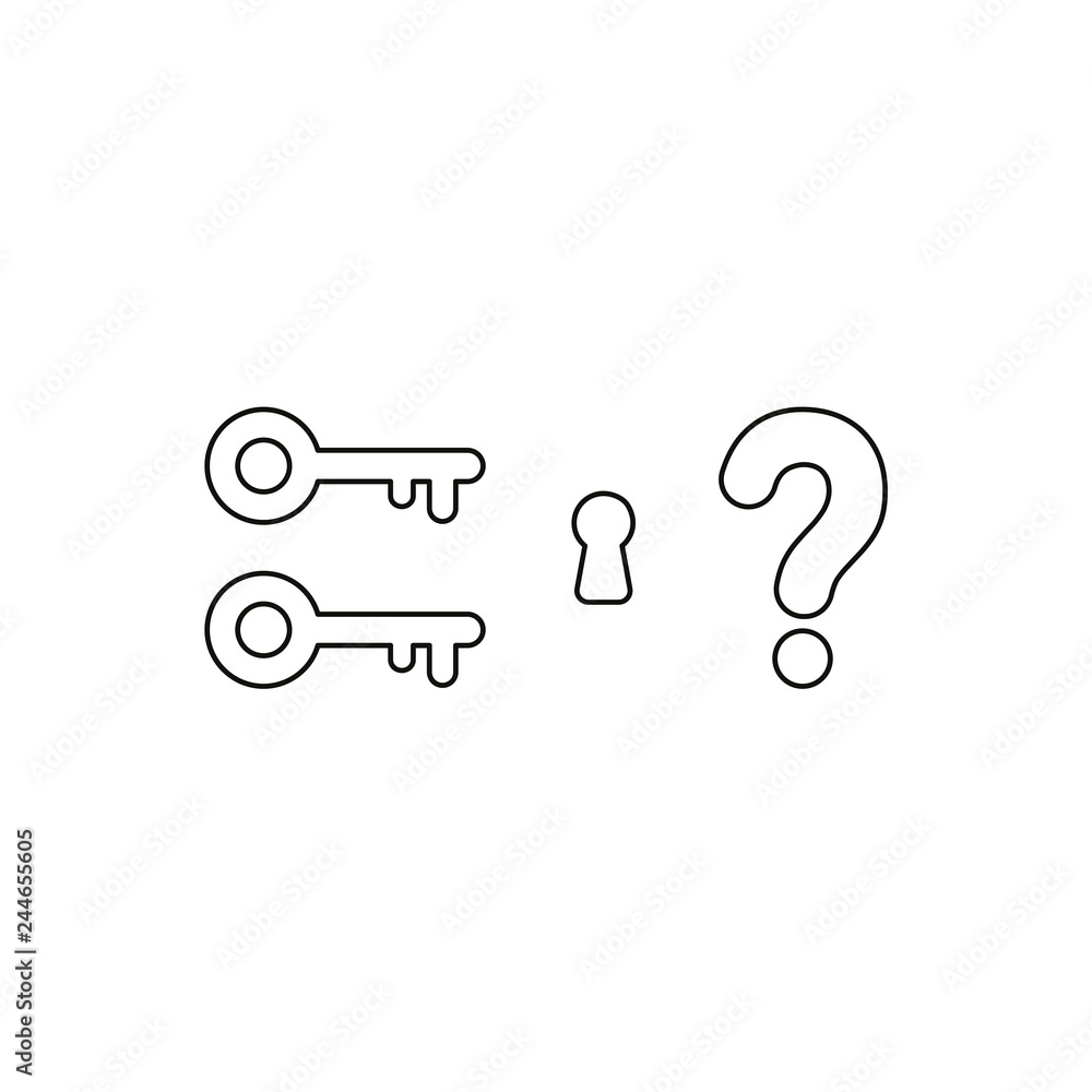 Aufkleber flat design style vector concept of two key icons with keyhole and question mark on white. black out
