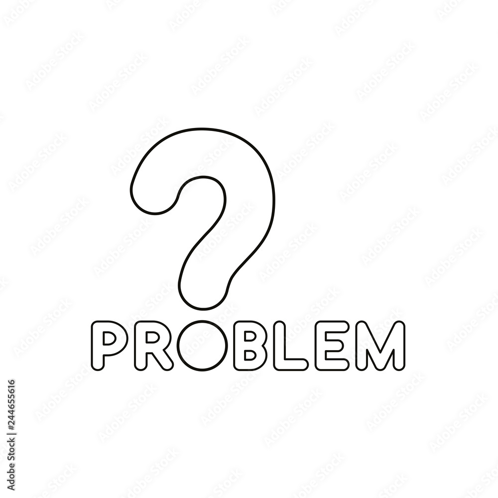 Aufkleber flat design style vector concept of problem text with question mark on white. black outlines.