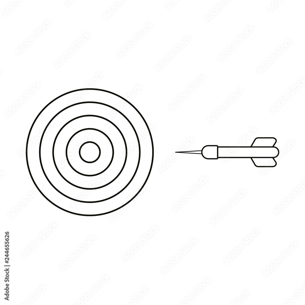 Aufkleber flat design style vector concept of bullseye with dart icon on white. black outlines.