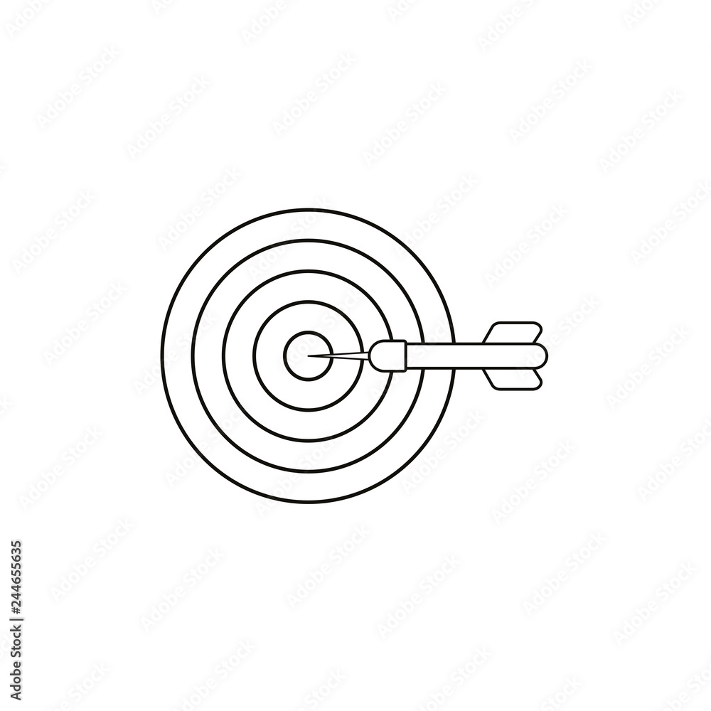 Aufkleber flat design style vector concept of bullseye with dart icon in the center on white. black outlines.