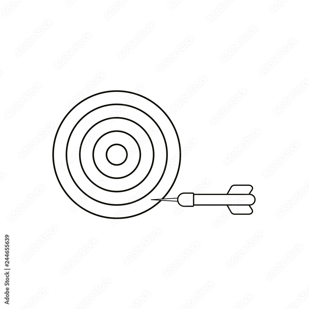 Aufkleber flat design style vector concept of bullseye with dart icon in the side on white. black outlines.