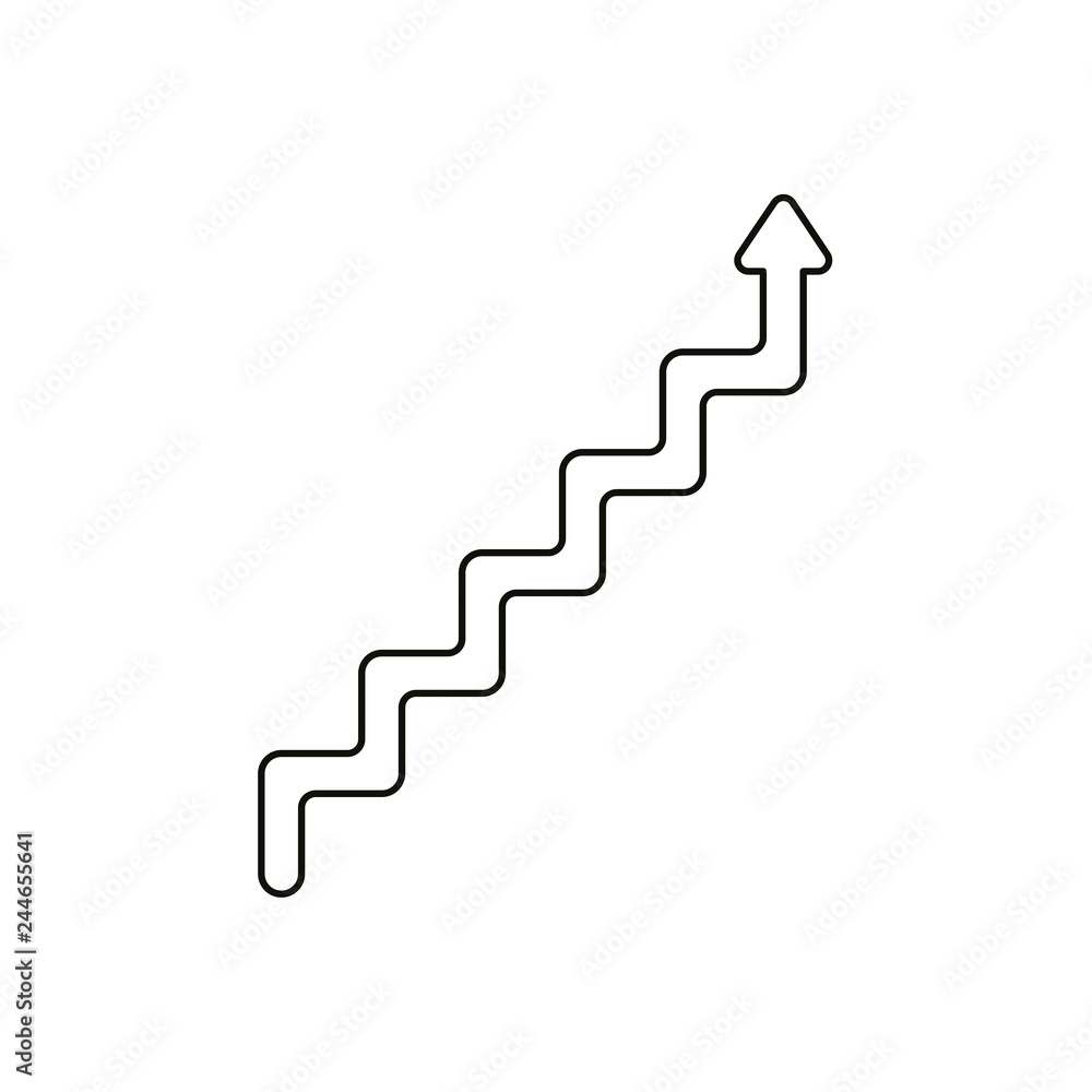 Poster flat design style vector concept of line stairs symbol icon with arrow pointing up on white. black o