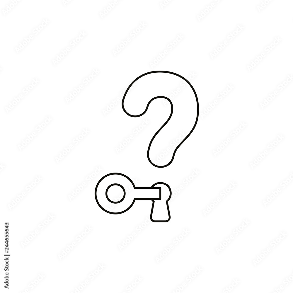Poster flat design style vector concept of question mark with key lock or unlock keyhole icon on white. bla