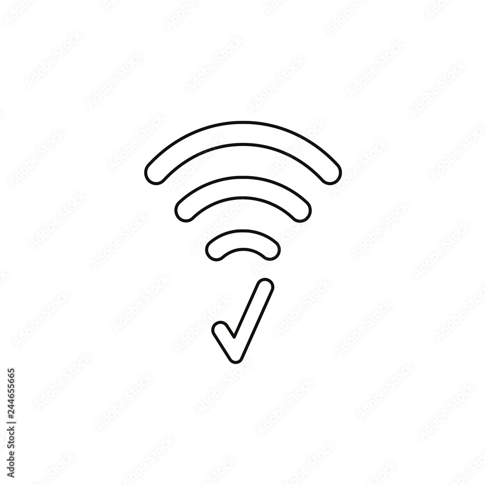 Aufkleber flat design style vector concept of wifi symbol icon with check mark on white. black outlines.