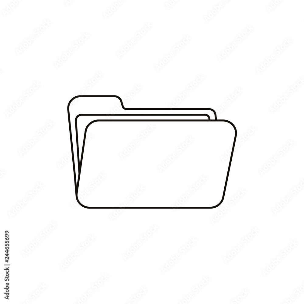 Poster flat design style vector of open folder icon on white. black outlines.