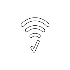 Flat design style vector concept of wifi symbol icon with check mark on white. Black outlines.