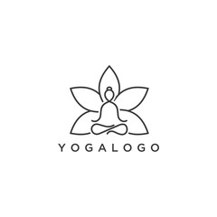 Modern vector logo in a linear style. Fitness room, yoga center, spa facilities, lotus flower, Fashion and beauty.