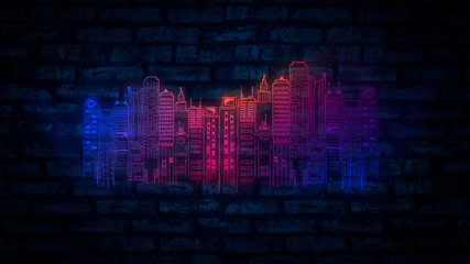 Brick wall, background, neon light