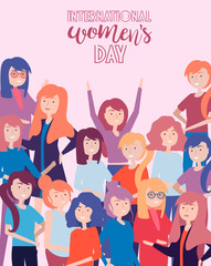 Fototapeta na wymiar International women's day. Illustration with different girls. Editable vector illustration