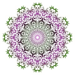 Green, purple color Anti-stress therapy pattern. Mandala. For design backgrounds. Vector illustration.
