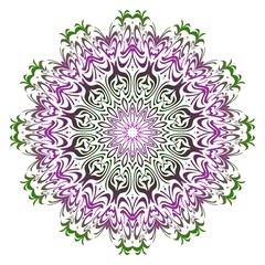 Green, purple color Anti-stress therapy pattern. Mandala. For design backgrounds. Vector illustration.