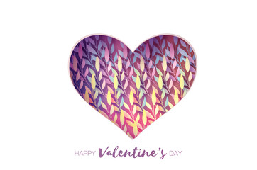 Heart frame. Valentines day Greetings card. Realistic Paper cut white flowers and leaves. Colorful Floral bouquet.