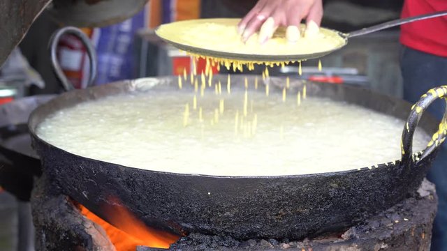 Street Trade Food : Cooking Chiape Rayta On The Street Market In City Udaipur, Rajasthan, India. Indian Chef Making Street Food. Close Up