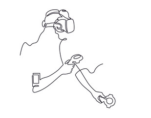 Virtual reality gaming continuous one line vector drawing