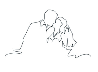 Just married couple continuous one line vector drawing