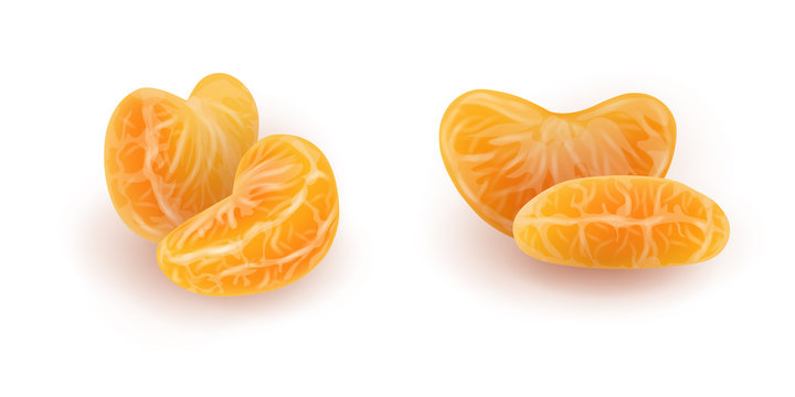 Set of realistic mandarin or tangerine slices