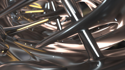 Futuristic chromic tunnel with spikes 3D render