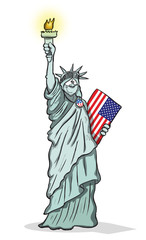 Statue of liberty with US flag