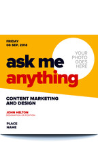 Ask Me Anything. AMA Session. Modern AMA Design Template for Business and Corporate talk for website/ banners/poster/flyer/blog promotions. . Team discussion concept