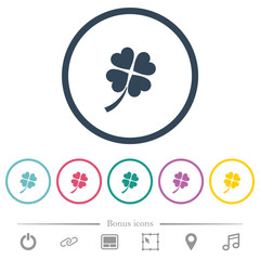 Fototapeta na wymiar Four leaf clover flat color icons in round outlines