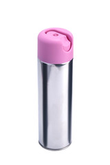 metal container with pink cover spray , to scent the air, white background