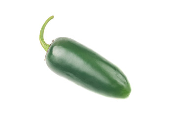 Two green chilies (jalapeno) on white background