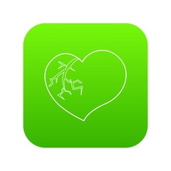 Broken heart icon green vector isolated on white background