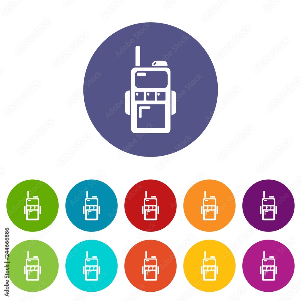 Poster paintball walkie talkie icons color set vector for any web design on white background