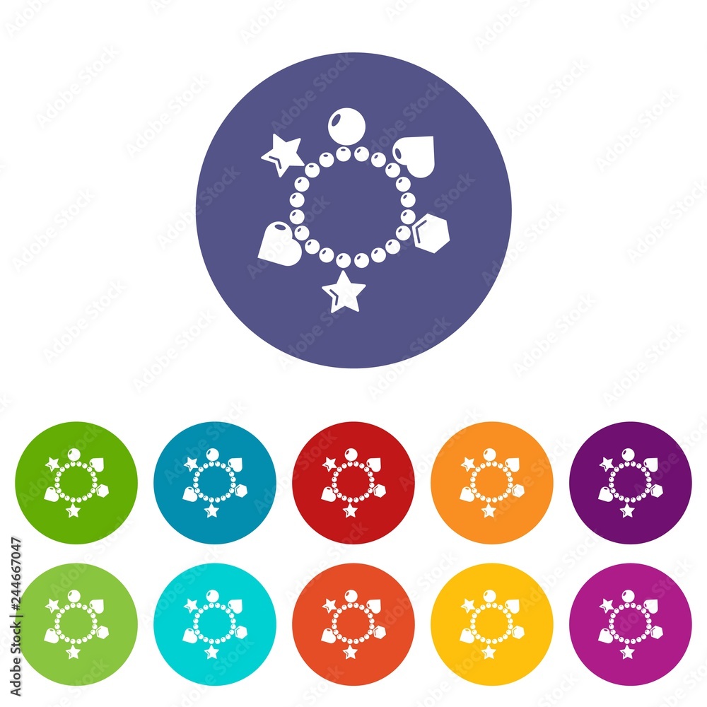 Poster charm bracelet icons color set vector for any web design on white background