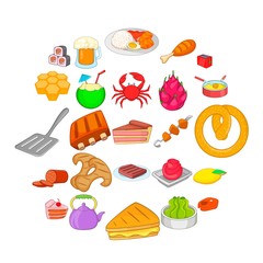 National food icons set. Cartoon set of 25 national food vector icons for web isolated on white background