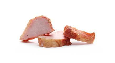 Traditional cured meat slices isolated on white background