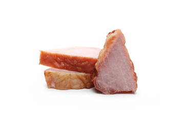 Traditional cured meat slices isolated on white background