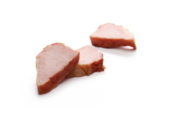 Traditional cured meat slices isolated on white background