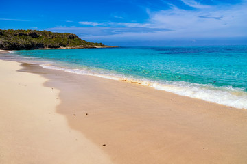 Exotic paradise of Guardalavaca beach in Cuba. Peaceful ocean wave at the beach. Perfect resort for relaxing.  Sea beach.