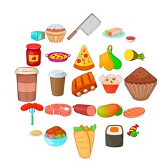 Street stall icons set. Cartoon set of 25 street stall vector icons for web isolated on white background