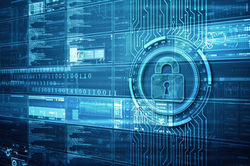 2d illustration Safety concept: Closed Padlock on digital background