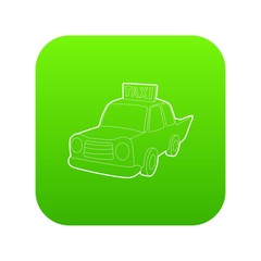 Taxi icon green vector isolated on white background