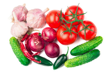 Spices and  vegetables isolated on a white background