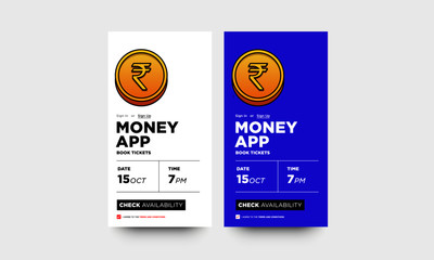 Finance Money App Interface Design with Gold Rupee Coin