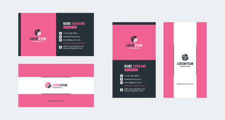 Naklejka premium Double-sided creative business card template. Portrait and landscape orientation. Horizontal and vertical layout. Vector illustration