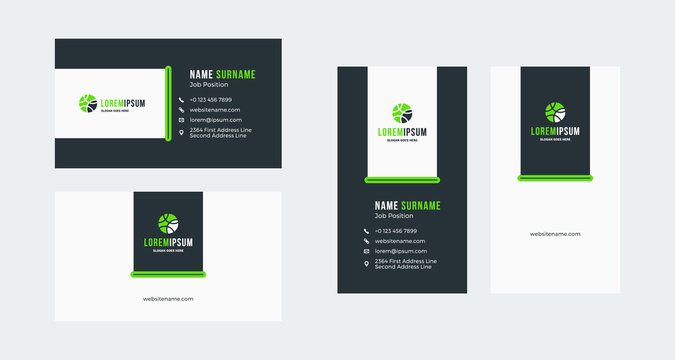 Double-sided creative business card template. Portrait and landscape orientation. Horizontal and vertical layout. Vector illustration