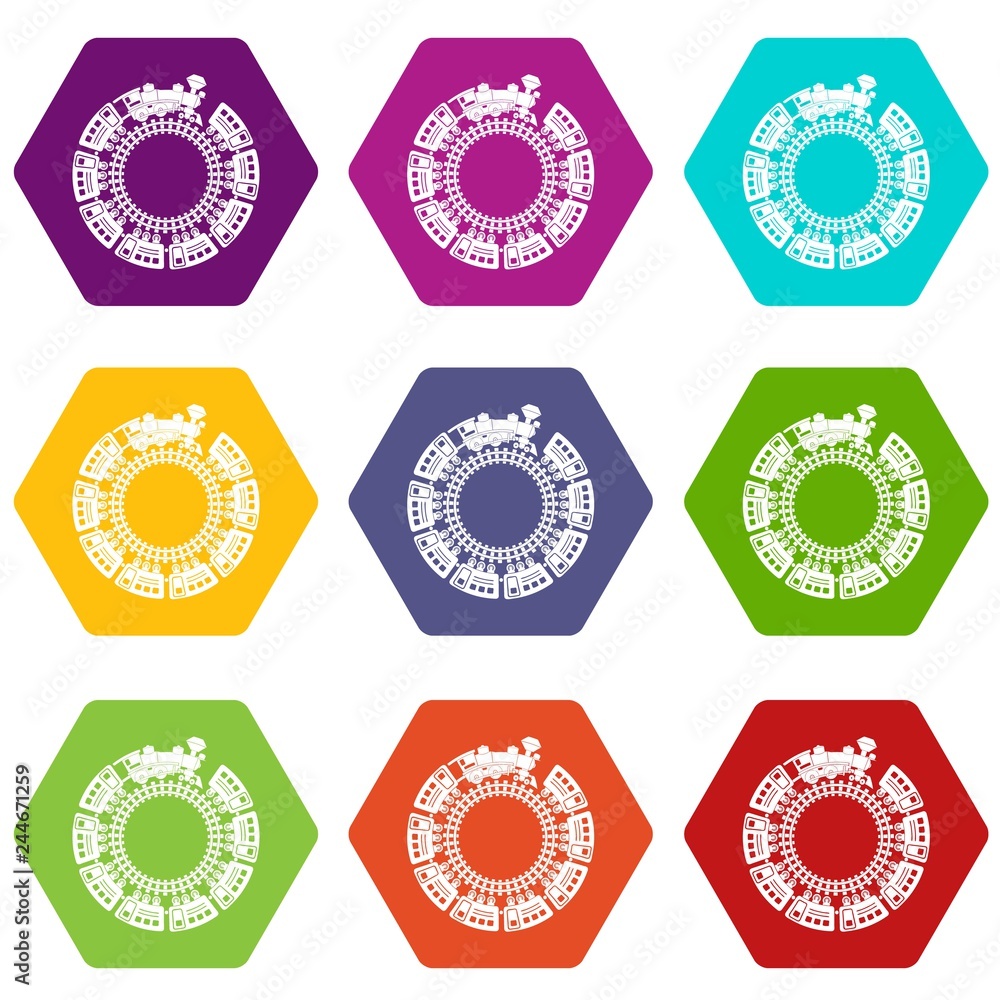 Aufkleber train and round railway icons 9 set coloful isolated on white for web