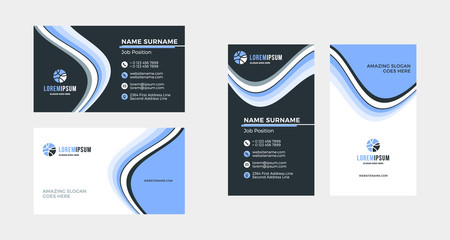 Double-sided creative business card template. Portrait and landscape orientation. Horizontal and vertical layout. Vector illustration