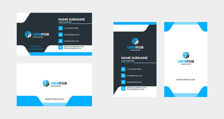 Double-sided creative business card template. Portrait and landscape orientation. Horizontal and vertical layout. Vector illustration