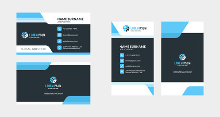 Double-sided creative business card template. Portrait and landscape orientation. Horizontal and vertical layout. Vector illustration