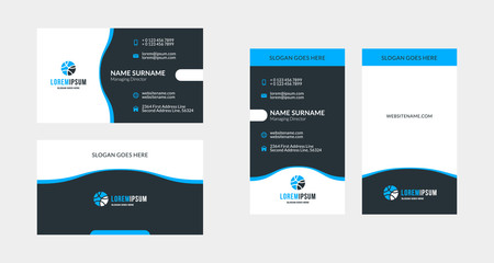 Obraz premium Double-sided creative business card template. Portrait and landscape orientation. Horizontal and vertical layout. Vector illustration