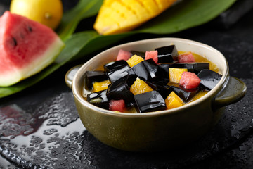 Delicious Chinese desserts, fruit black jelly